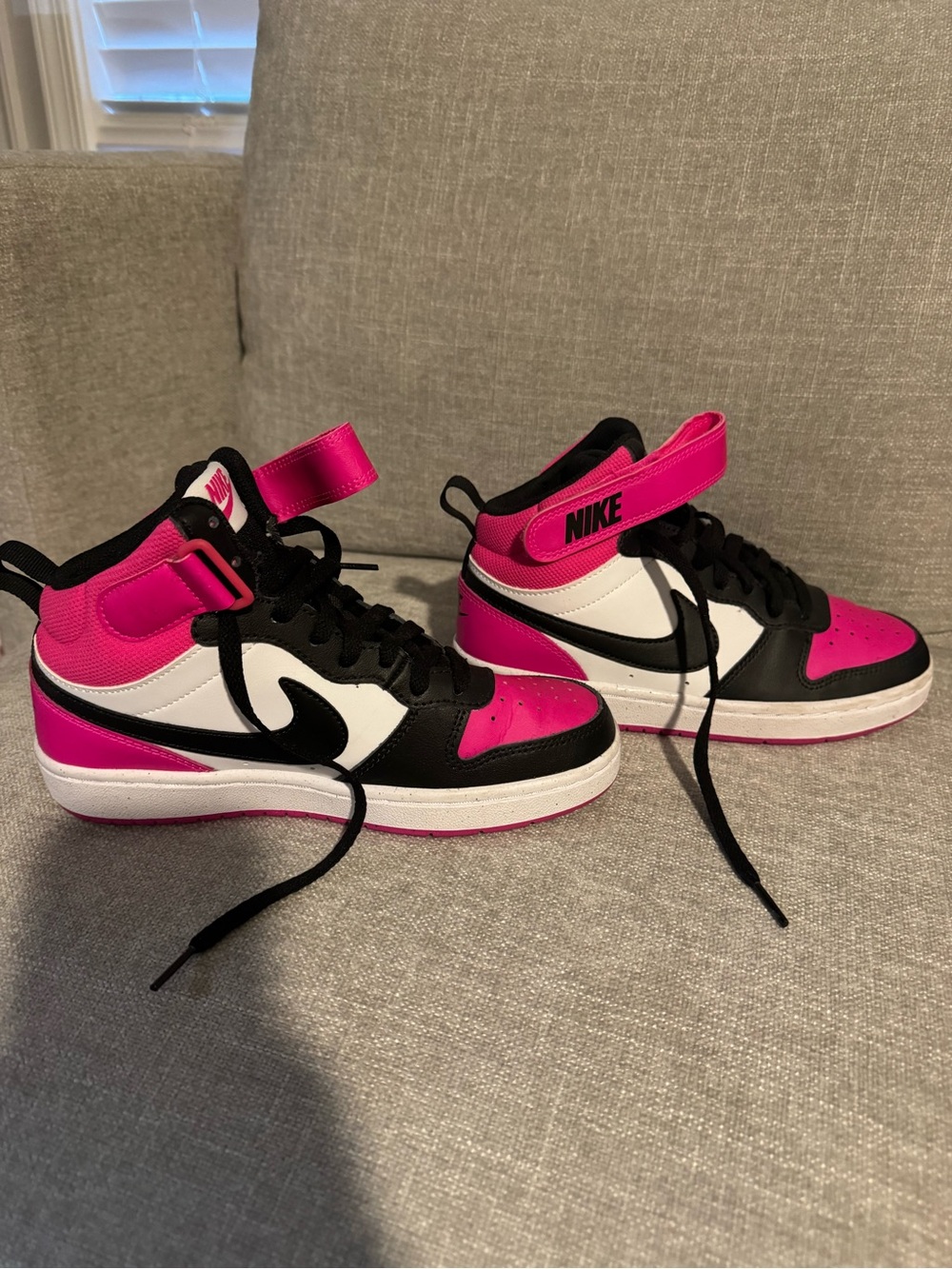 Nike Pink Black White High-Top Kids Sneakers